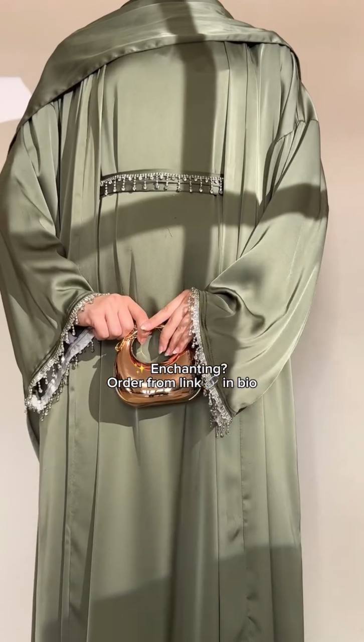 SAFFIA DOUBLE SHRUG LACE ABAYA | PISTA GREEN