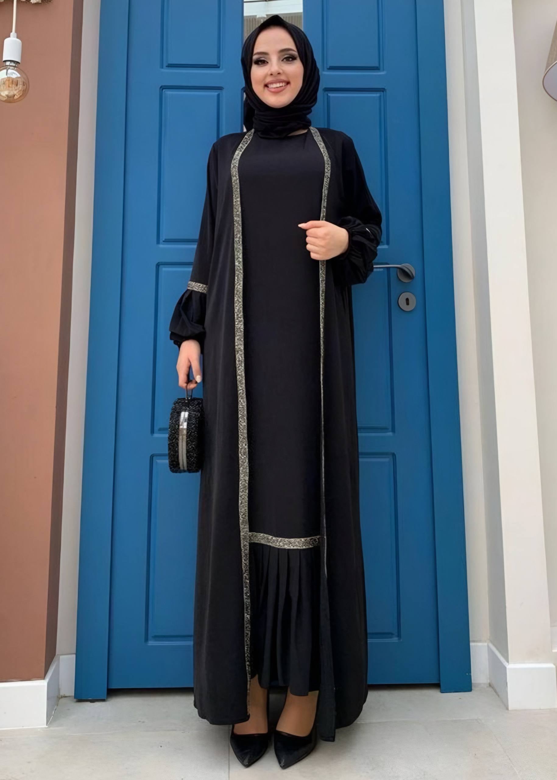 ALIYA DOUBLE SHRUG ABAYA | BLACK