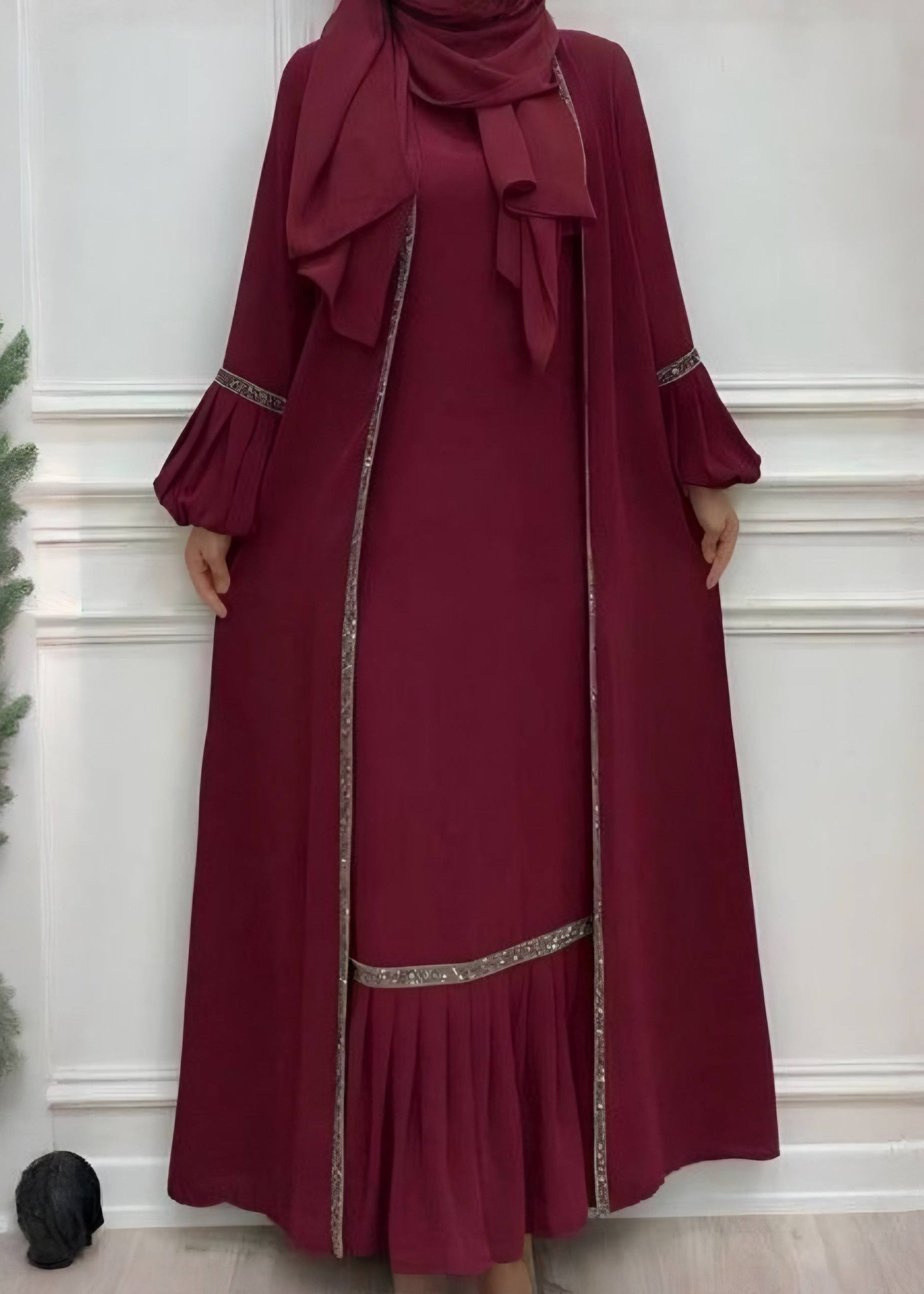 ALIYA DOUBLE SHRUG ABAYA | MAROON