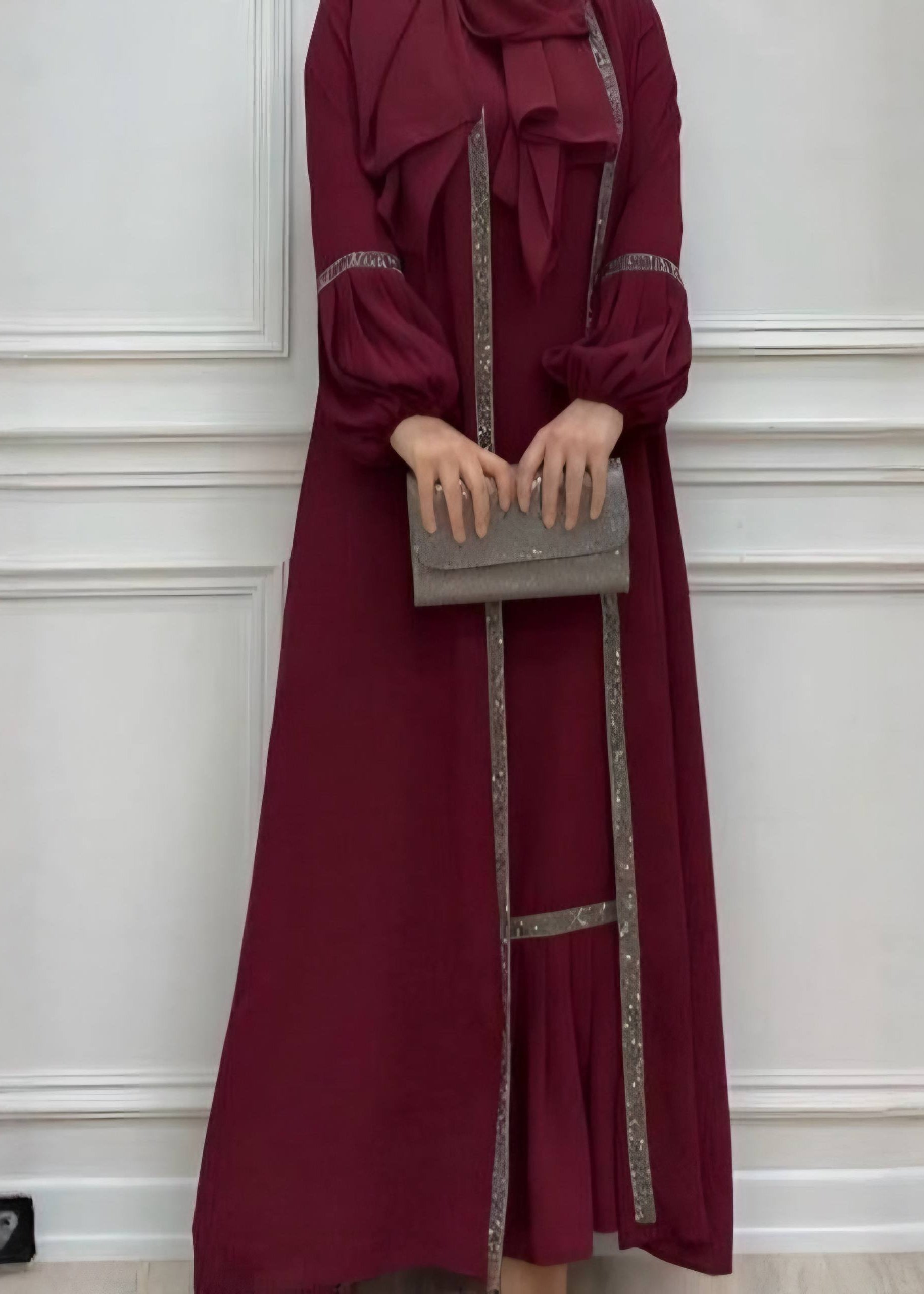 ALIYA DOUBLE SHRUG ABAYA | MAROON