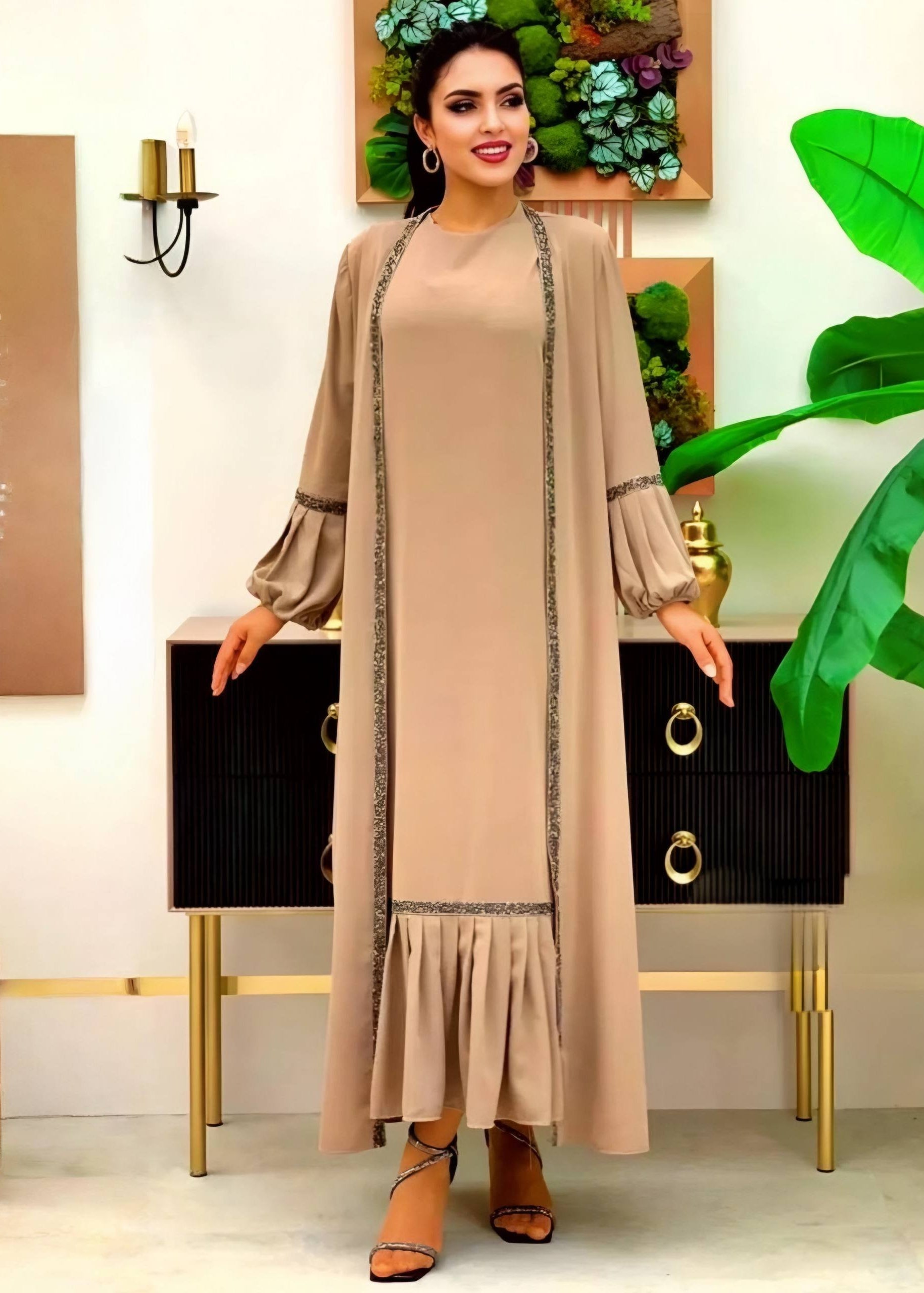 ALIYA DOUBLE SHRUG ABAYA | GOLDEN