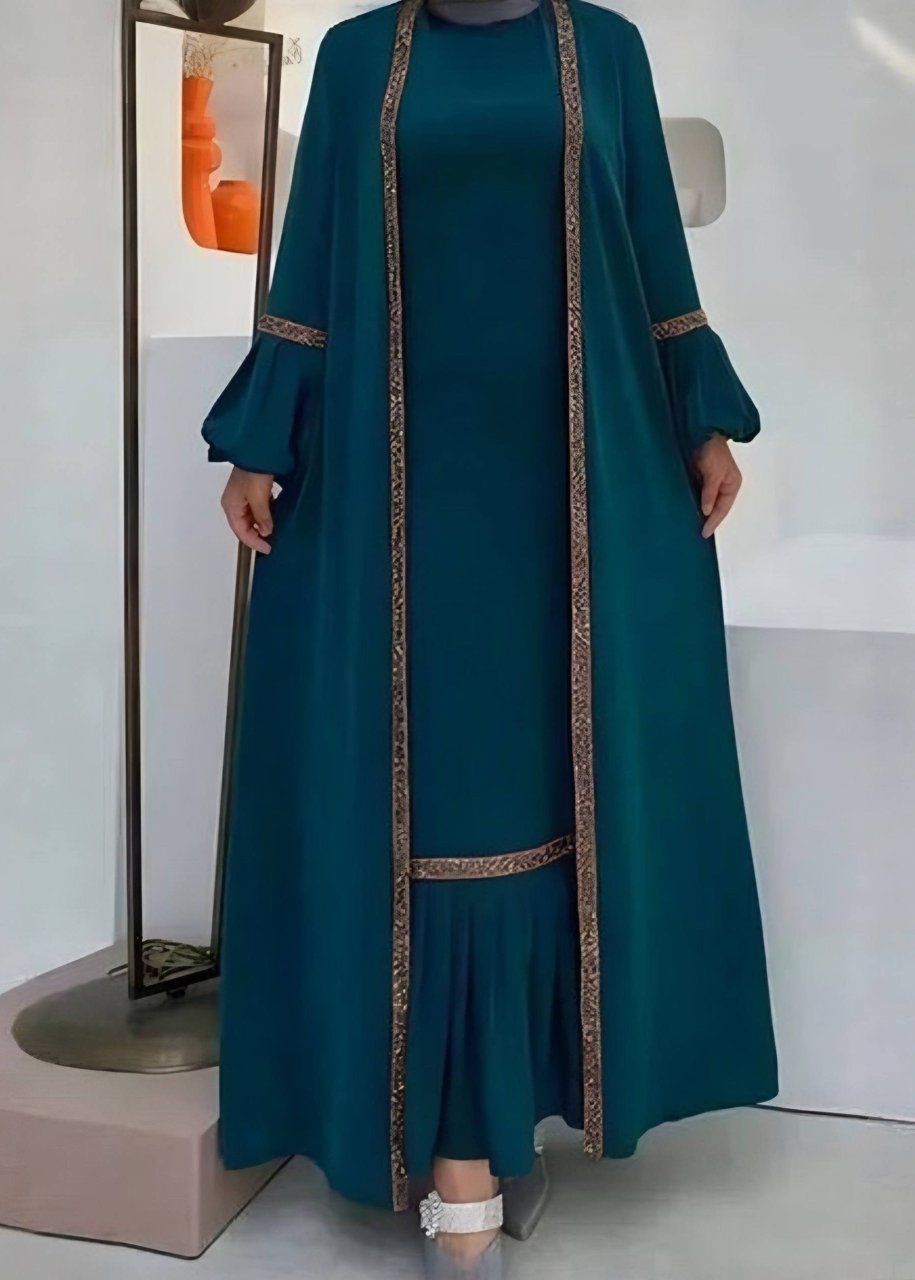 ALIYA DOUBLE SHRUG ABAYA | TEAL