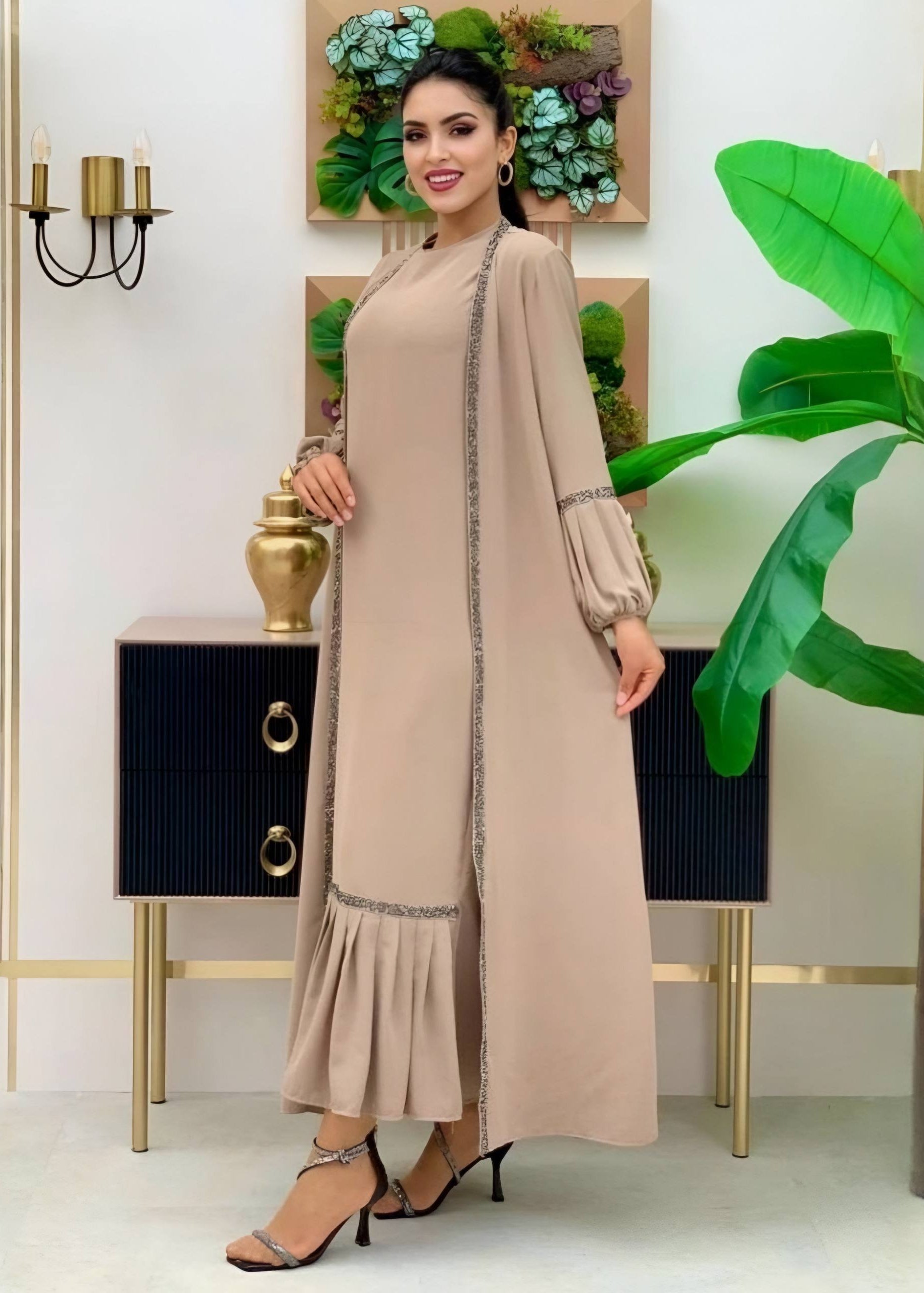 ALIYA DOUBLE SHRUG ABAYA | NUDE