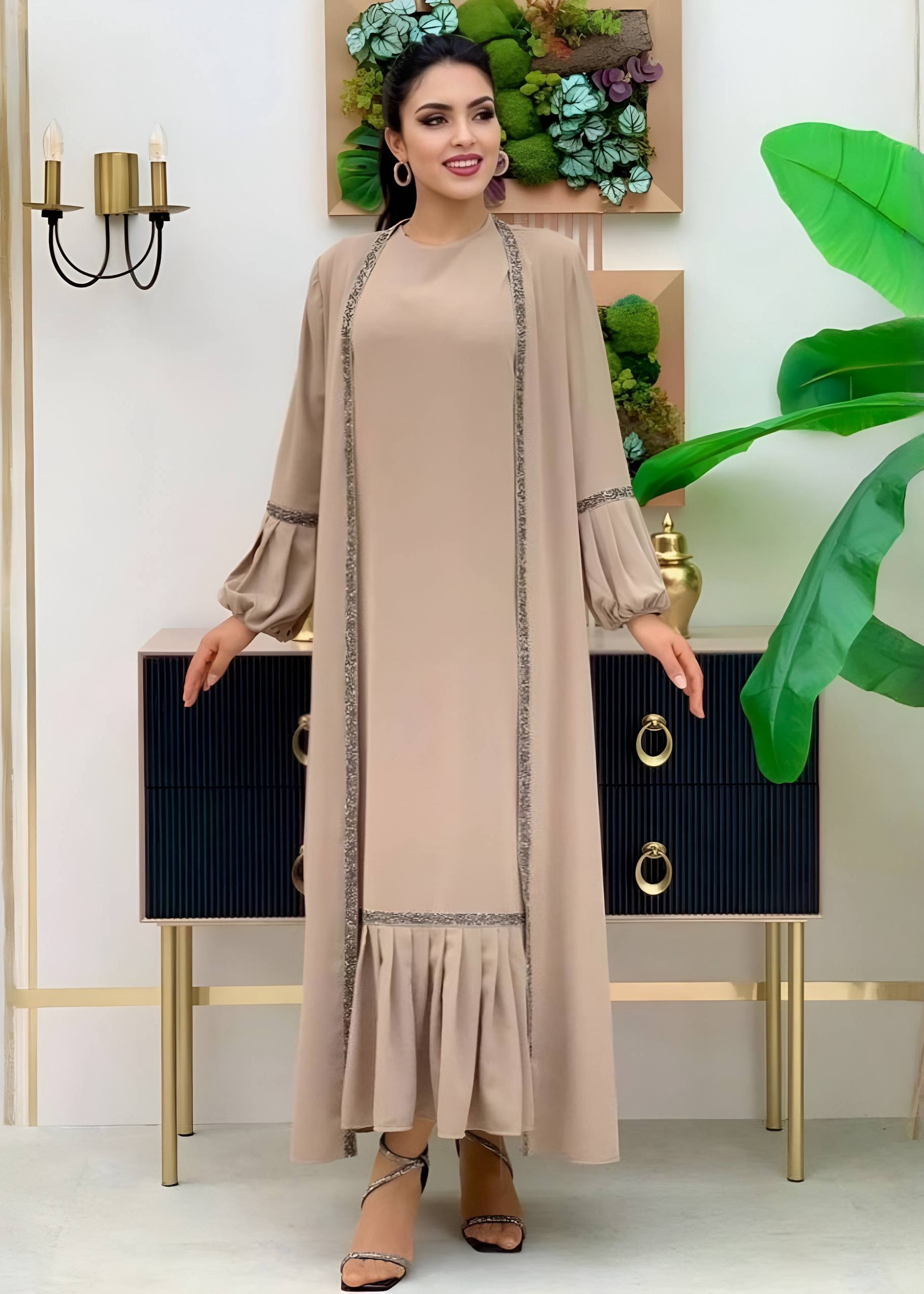 ALIYA DOUBLE SHRUG ABAYA | NUDE