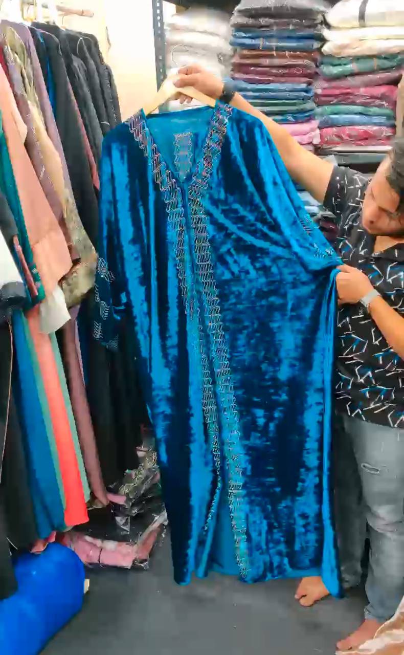 UAE Korean Velvet Kaftan Abaya ( TEAL BLUE )