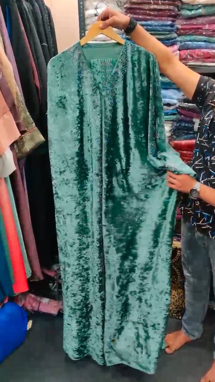 UAE Korean Velvet Kaftan Abaya ( SAGE GREEN )