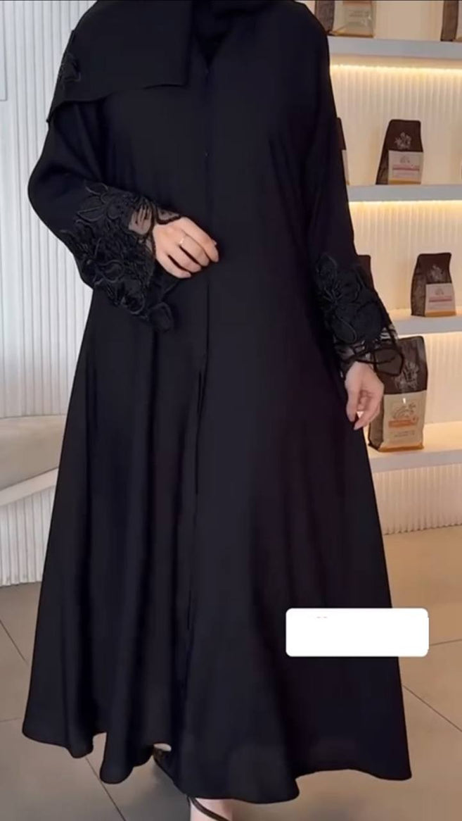 TARA FRONT OPEN ABAYA | BLACK