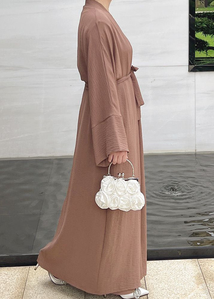 Original Dubai Crush Double Shrugs Abaya DARK NUDE ( Limited - Stock )