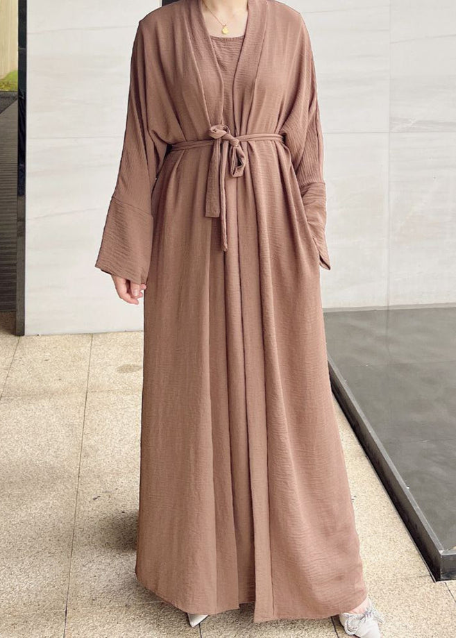 DUBAI CRUSH DOUBLE SHRUG ABAYA | DARK NUDE
