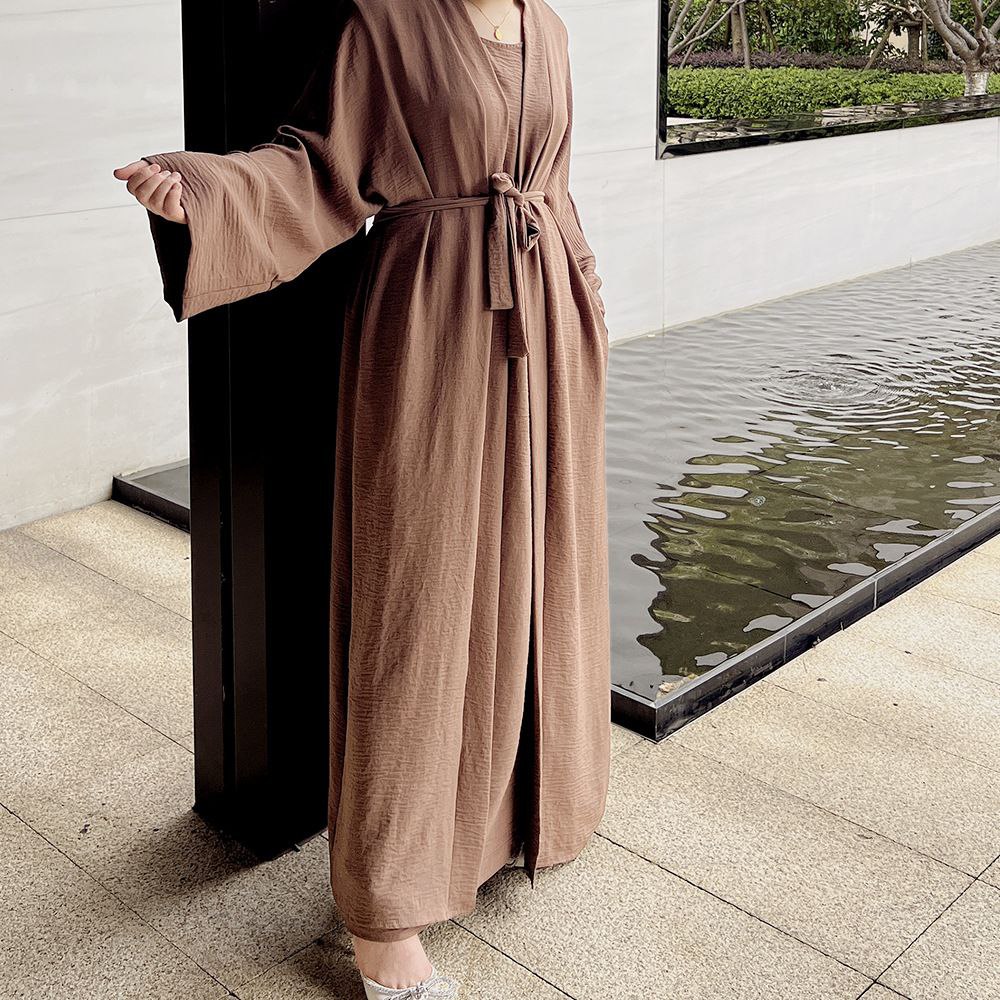 Original Dubai Crush Double Shrugs Abaya DARK NUDE ( Limited - Stock )