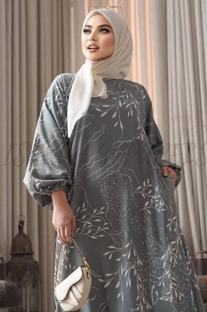 ALIZA ORIGNAL PRINTED ABAYA - ( GRAY )