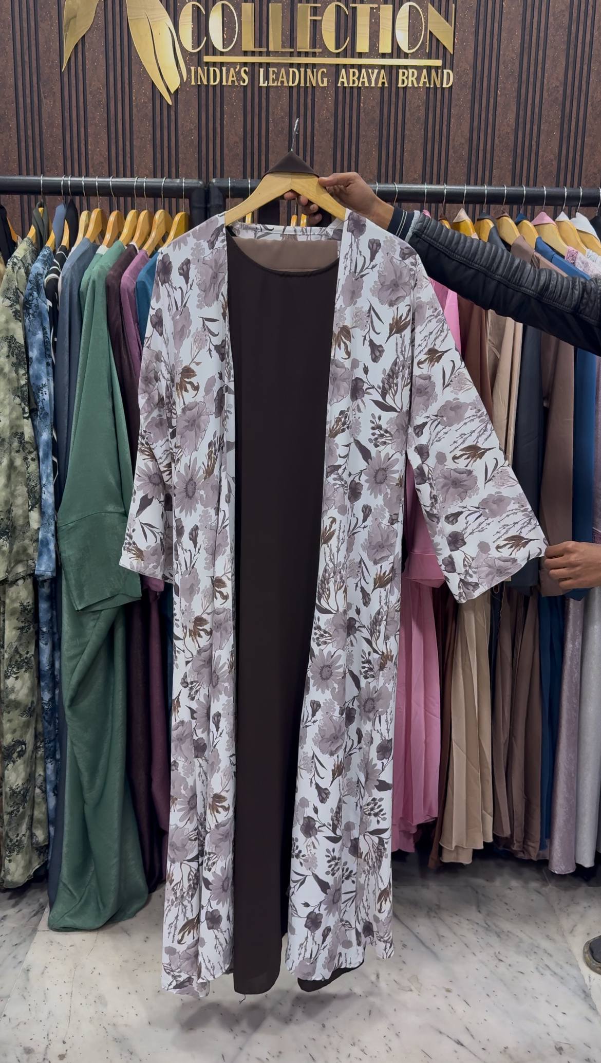 SHEHNAZ PRINTED DS ABAYA | COFFEE
