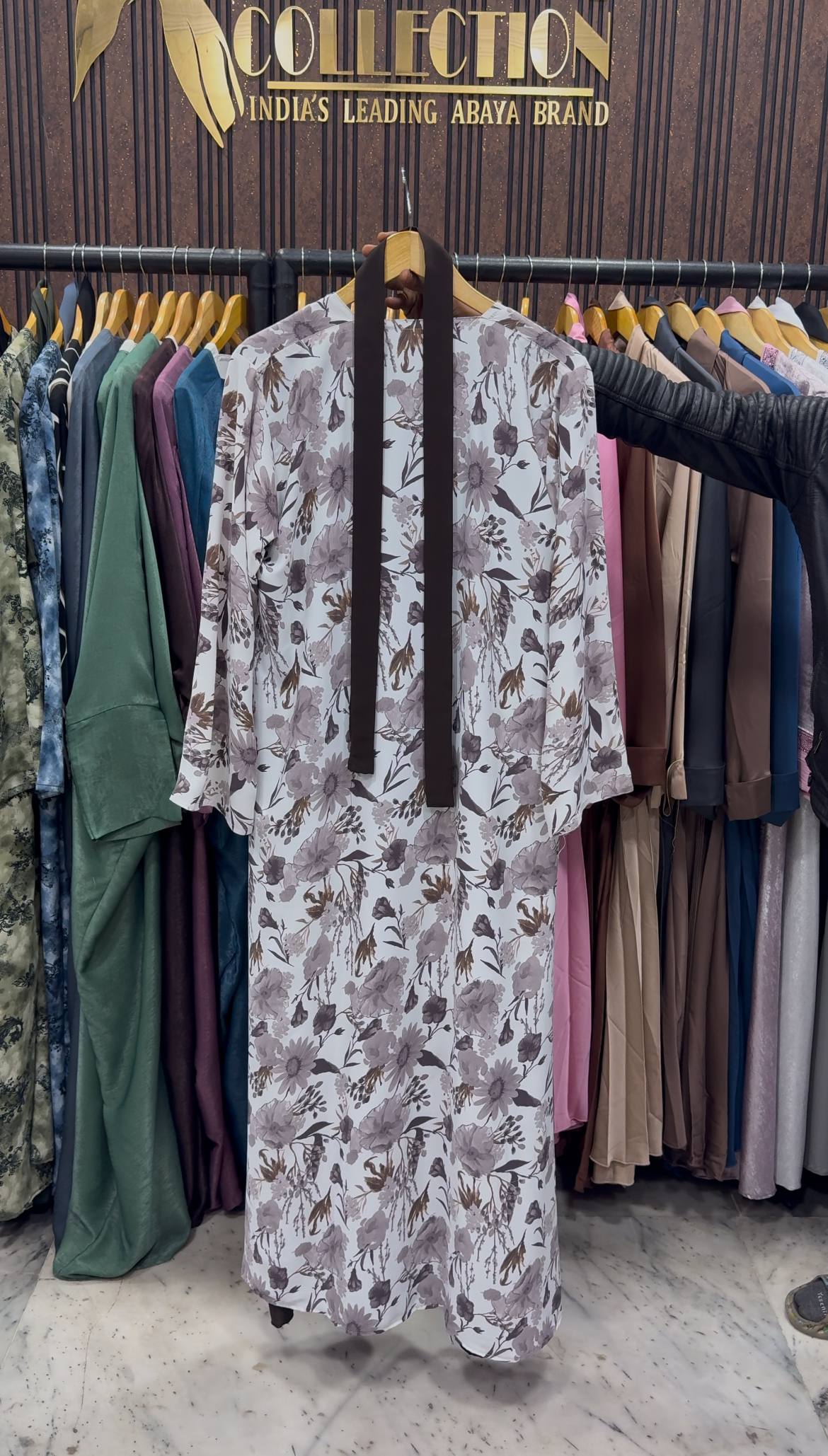 SHEHNAZ PRINTED DS ABAYA | COFFEE