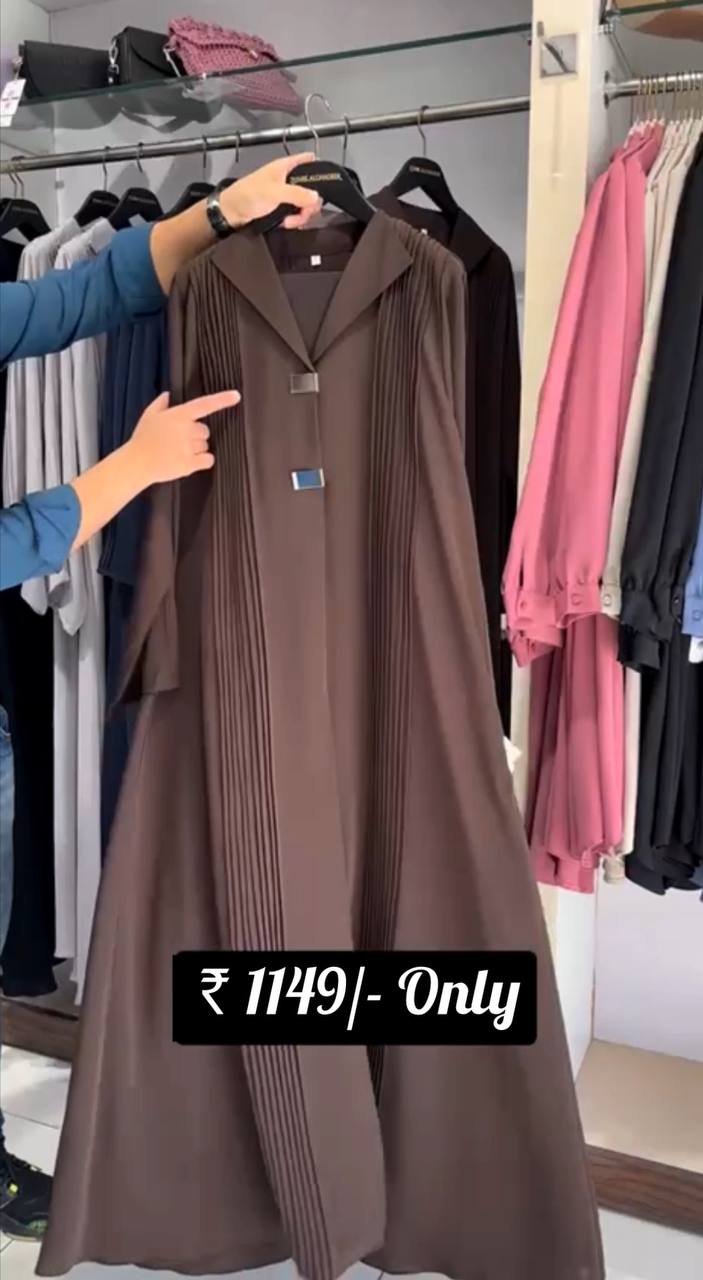 Ayzal Front Open Pintex Coat Style Abaya - COFFEE ( NEW LAUNCH )