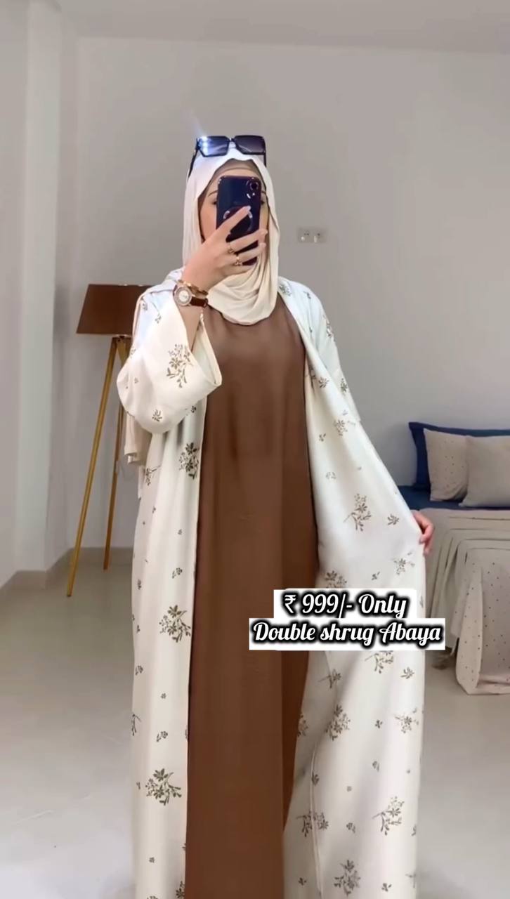 Nura Printed Double Shrug Abaya - COPPER ( NEW LAUNCH )