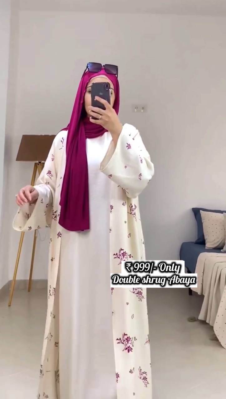 Nura Printed Double Shrug Abaya - PINK ( NEW LAUNCH )