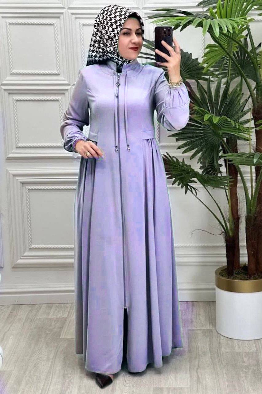 Ayrah Beautiful Side Plates Zipper Abaya LIL LAVENDER ( RAMADAN LAUNCH )