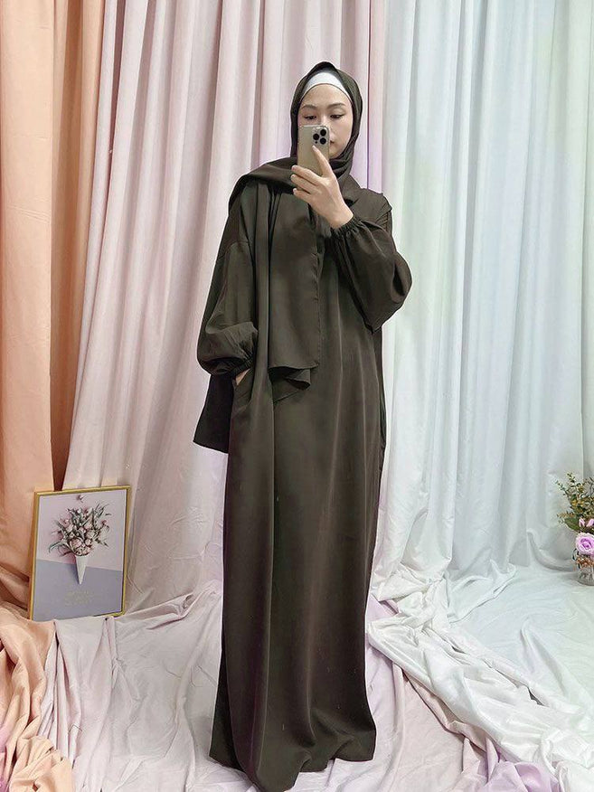 HEEBA LASTIC SLEEVE ABAYA | OLIVE