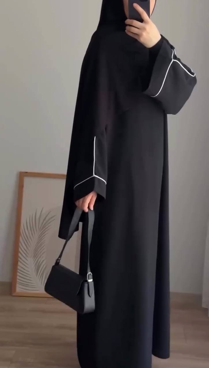 Hania Plain Pipin Abaya - BLACK ( NEW LAUNCH )