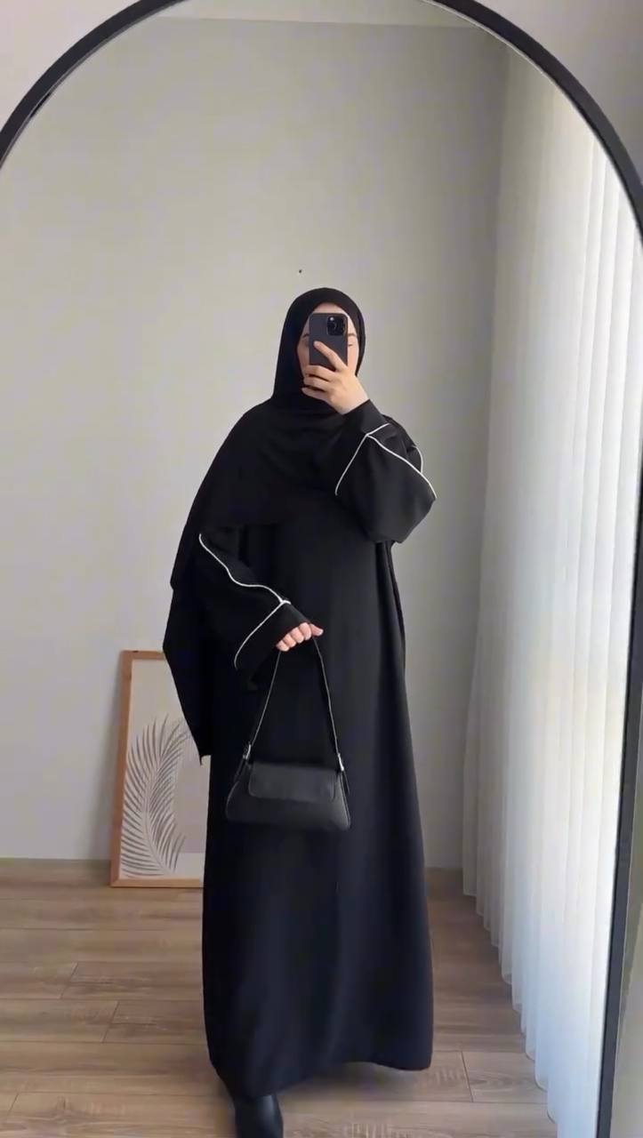 Hania Plain Pipin Abaya - BLACK ( NEW LAUNCH )