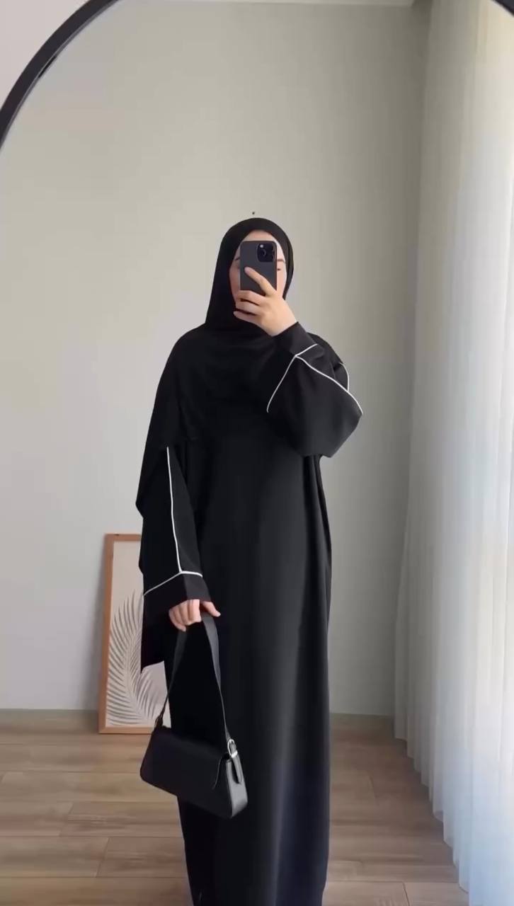 Hania Plain Pipin Abaya - BLACK ( NEW LAUNCH )