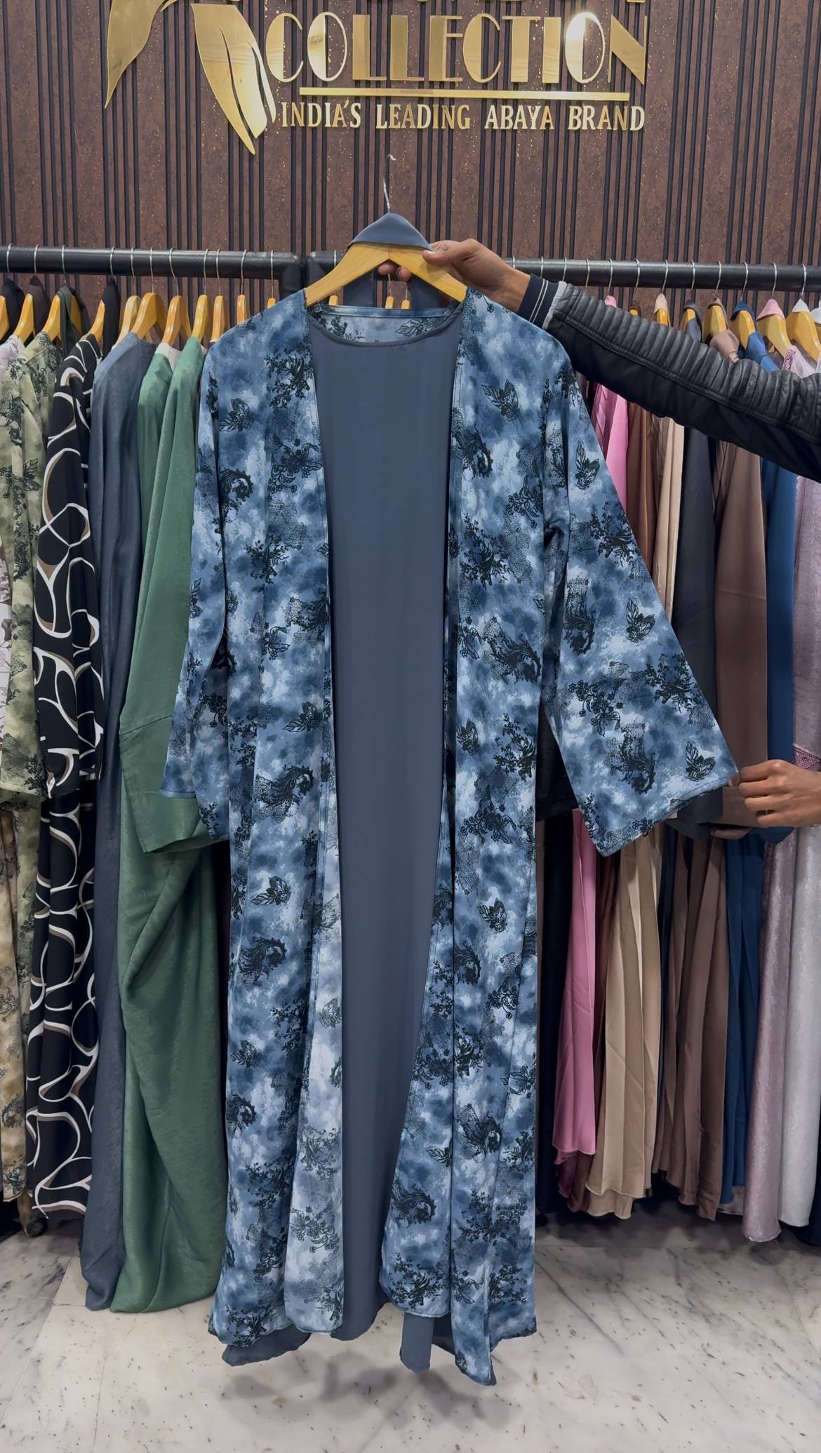 SHEHNAZ PRINTED DS ABAYA | BLUE