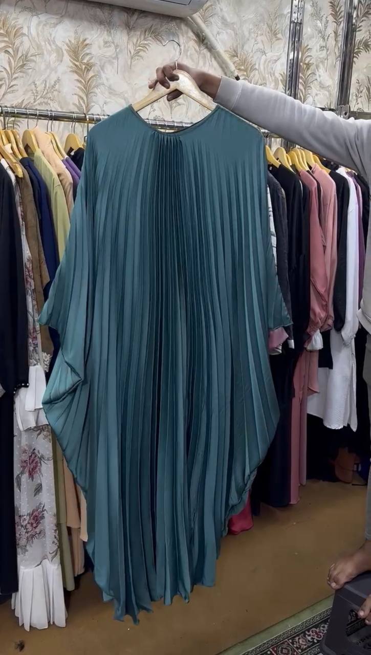 Huda Pleated Kaftan Abaya SEA GREEN ( NEW LAUNCH )