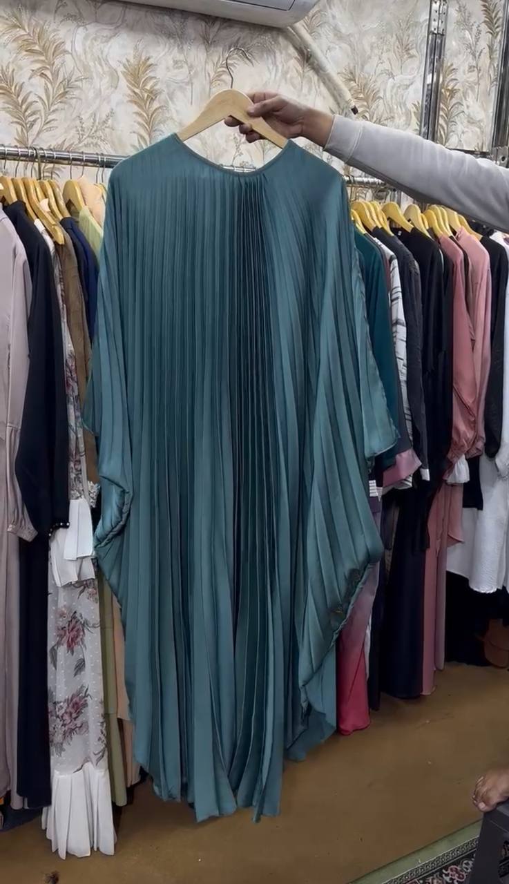 Huda Pleated Kaftan Abaya SEA GREEN ( NEW LAUNCH )