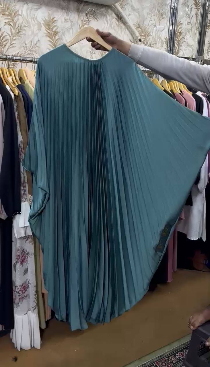 Huda Pleated Kaftan Abaya SEA GREEN ( NEW LAUNCH )