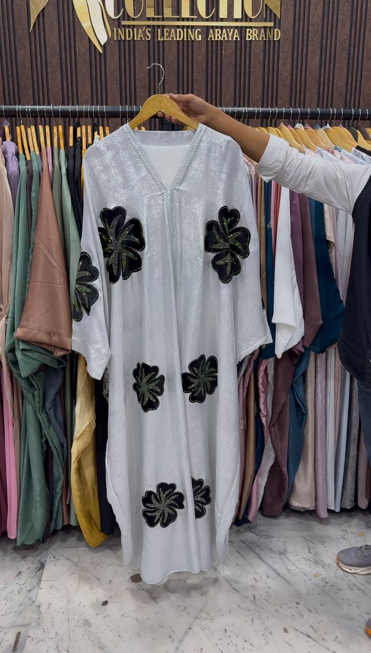 WAJIHA PATCHWORK ABAYA | WHITE