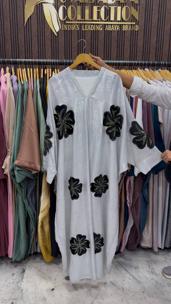 WAJIHA PATCHWORK ABAYA | WHITE