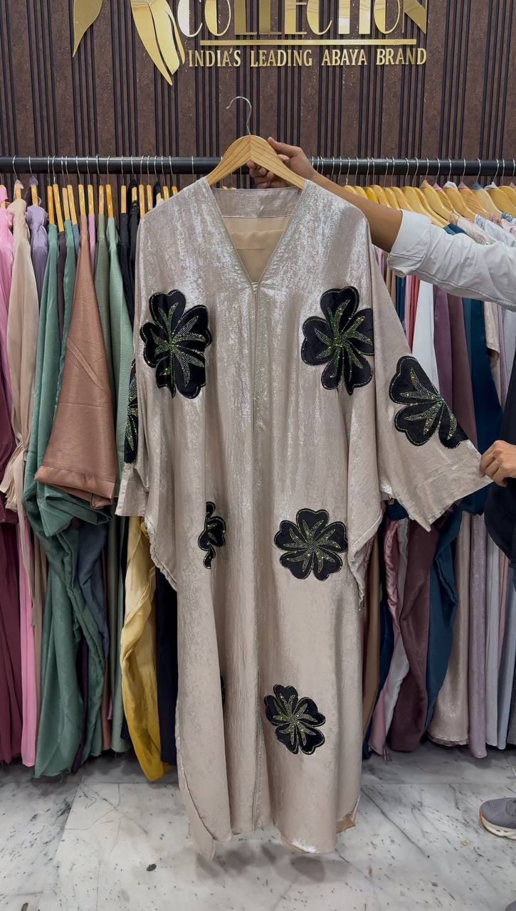 WAJIHA PATCHWORK ABAYA | NUDE