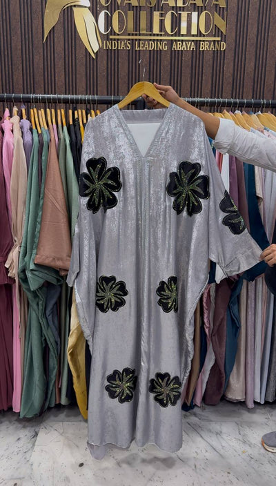 WAJIHA PATCHWORK ABAYA | GRAY