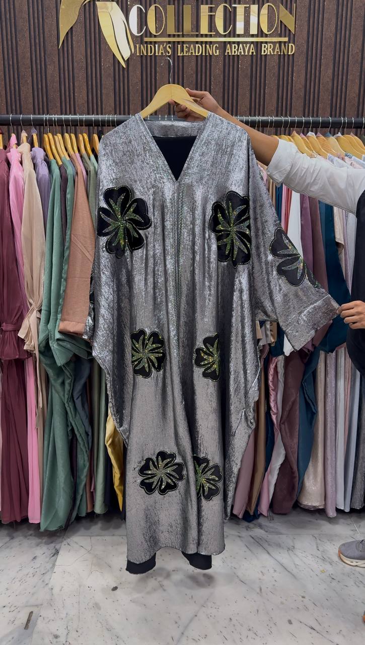 WAJIHA PATCHWORK ABAYA DARK GRAY