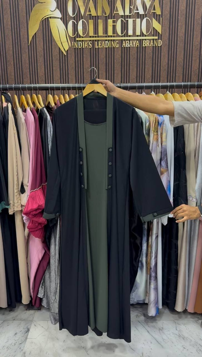 KEHKASHA DOUBLE SHRUG ABAYA | GREEN