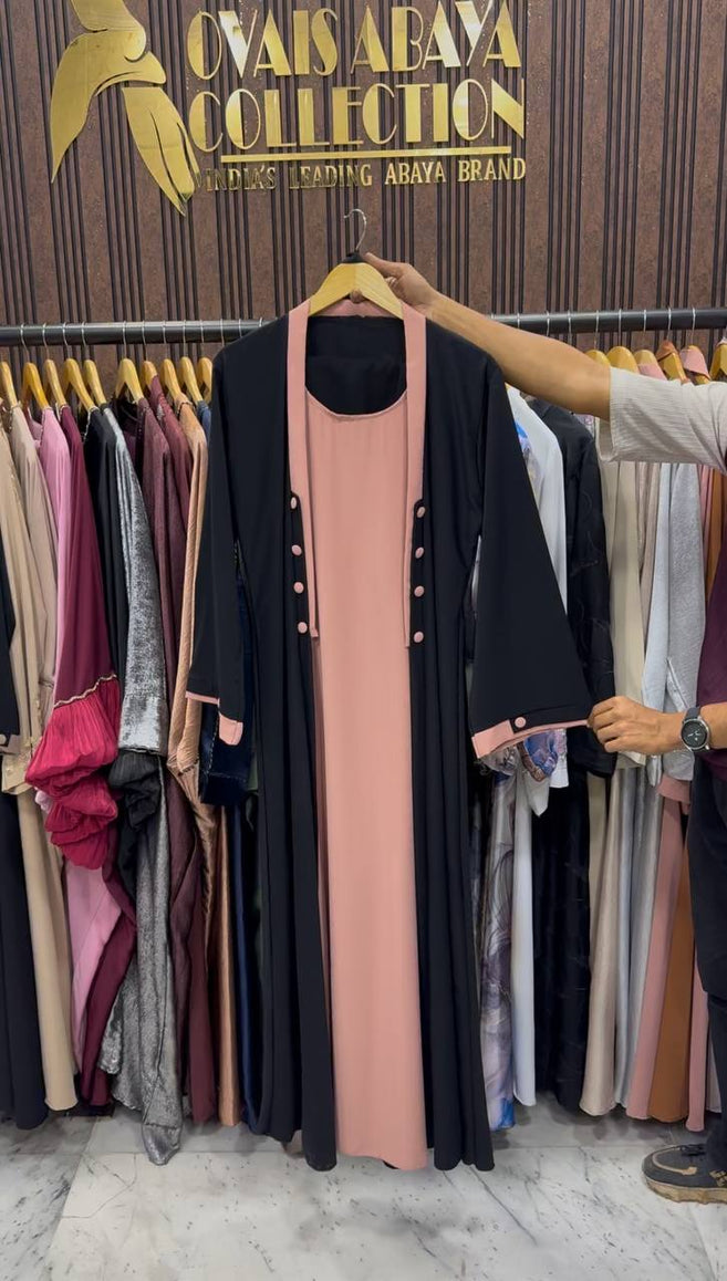 KEHKASHA DOUBLE SHRUG ABAYA | PEACH