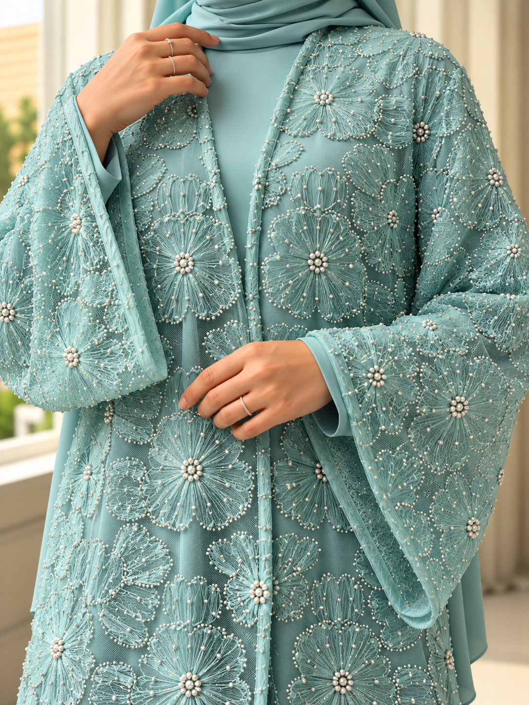 ELINA FLORAL DS ABAYA | SEA GREEN