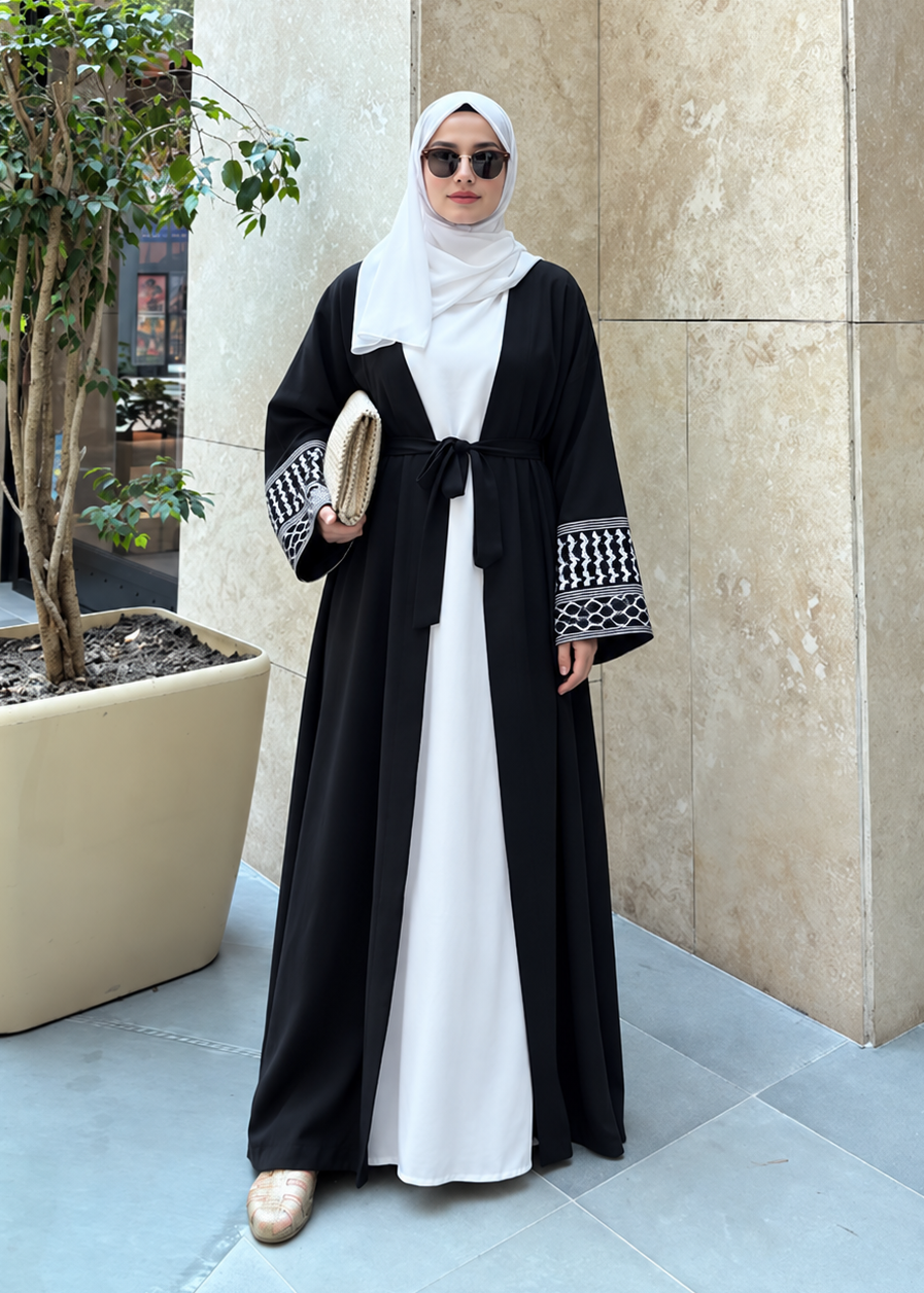 SHAHEEN DOUBLE SHRUG ABAYA | BLACK