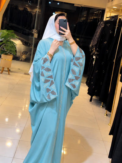 REEM STONE WORK ABAYA | SEA GREEN