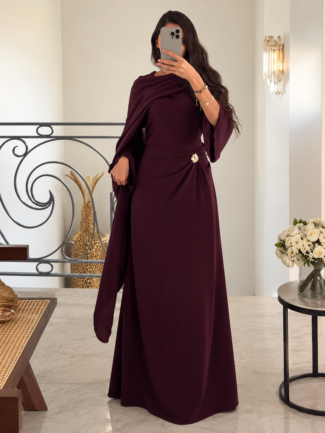 MISRAH ROYAL DRAPE ABAYA | MAROON