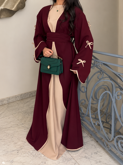 ZOE DOUBLE SHRUG BOW ABAYA | MAROON