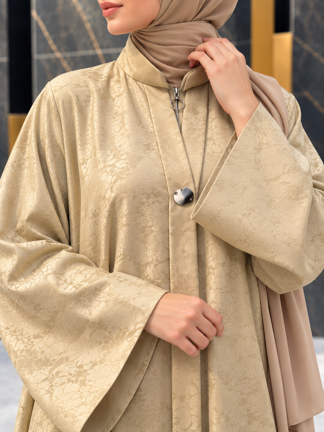 SHIBRA FRONT OPEN ABAYA | NUDE