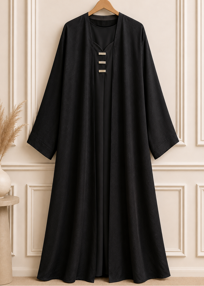 TAMANNAH DOUBLE SHRUG ABAYA | BLACK