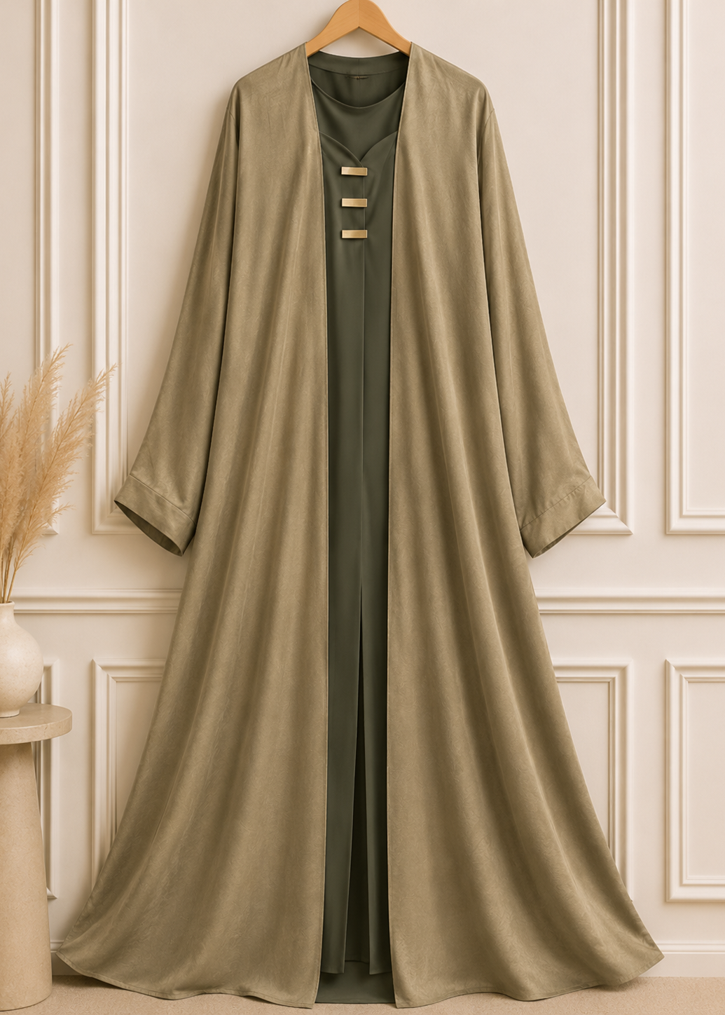 TAMANNAH DOUBLE SHRUG ABAYA | OLIVE