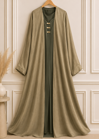 TAMANNAH DOUBLE SHRUG ABAYA | OLIVE
