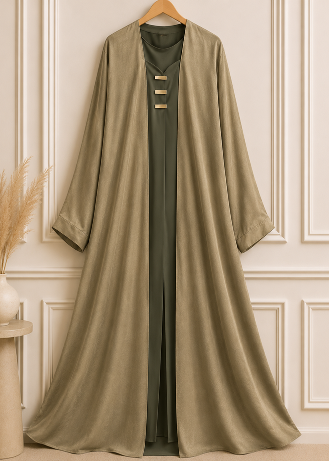 TAMANNAH DOUBLE SHRUG ABAYA | OLIVE