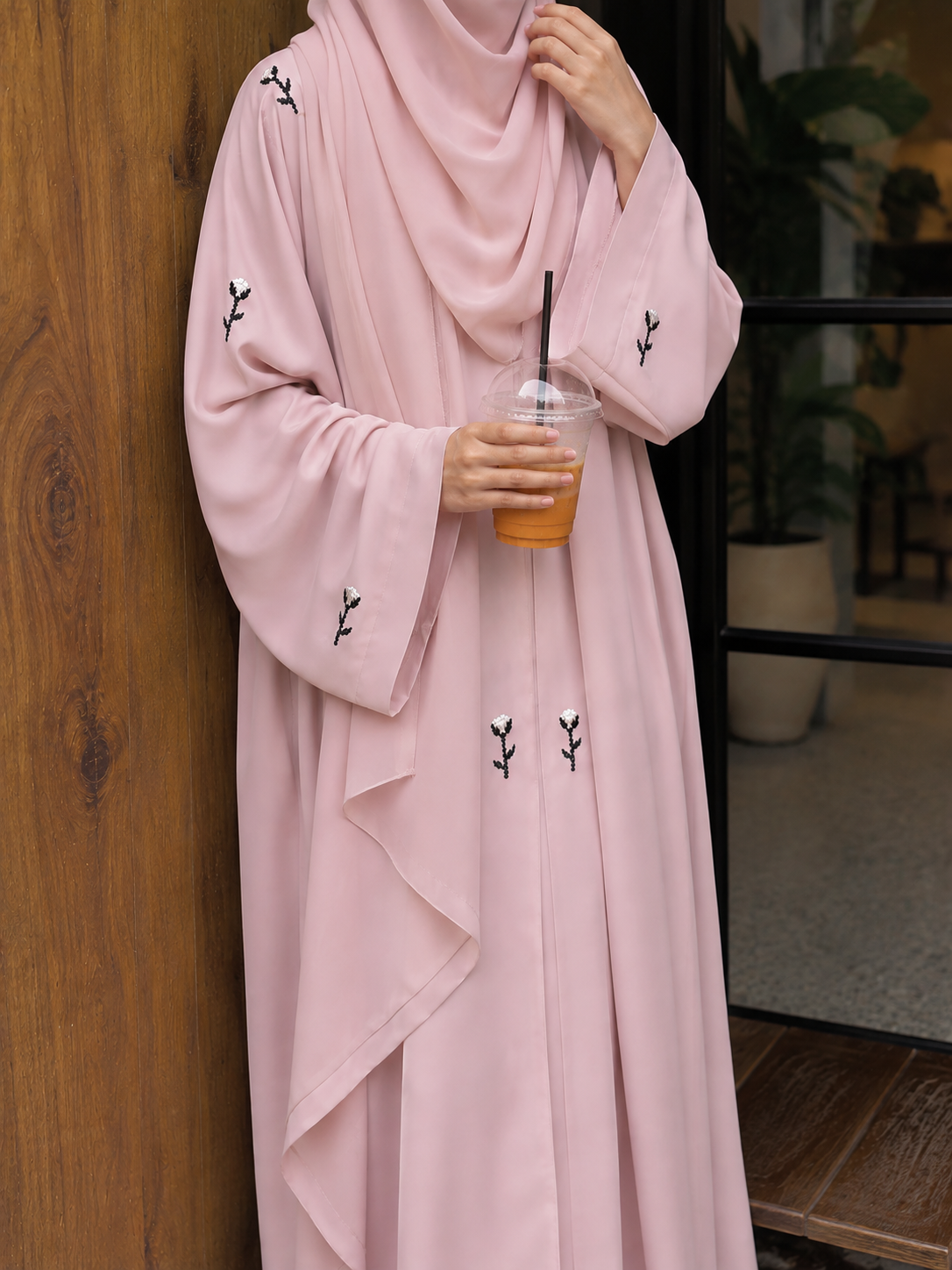 ESHAL FRONT OPEN ABAYA | BABY PINK