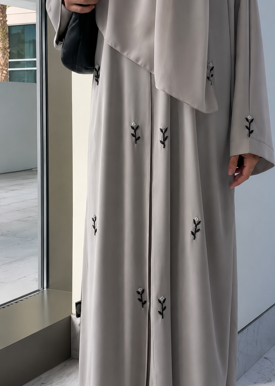 ESHAL FRONT OPEN ABAYA | SLASH GRAY
