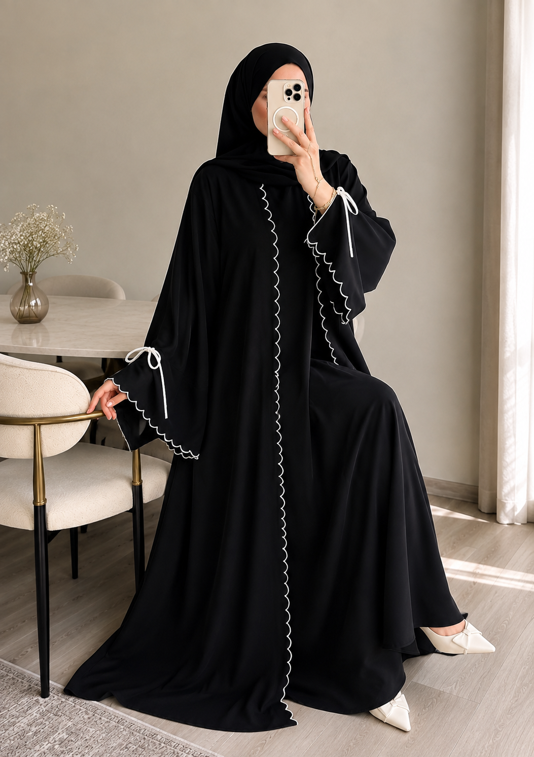 ANZAH DOUBLE SHRUG ABAYA | BLACK