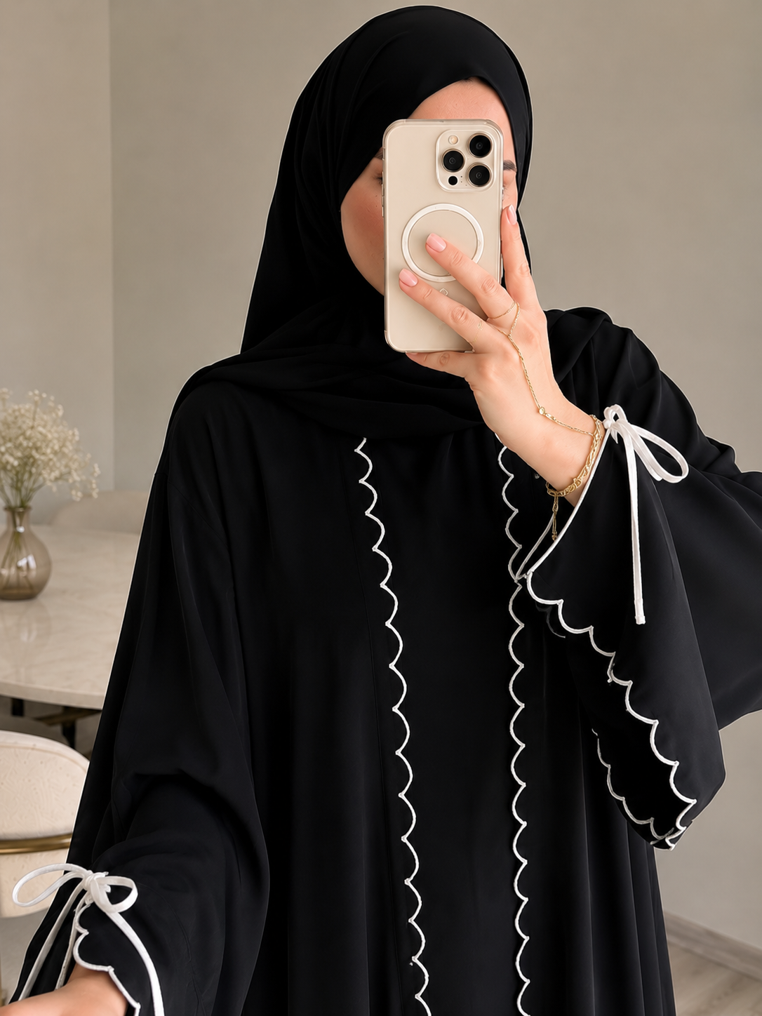 ANZAH DOUBLE SHRUG ABAYA | BLACK